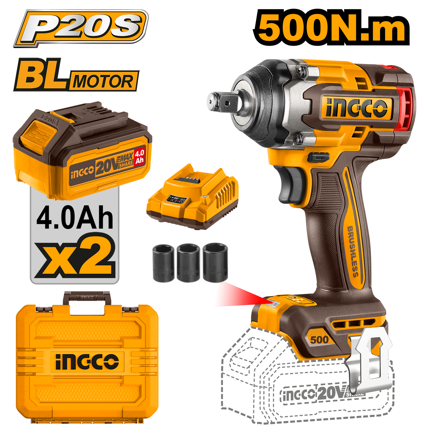 Aku udarni odvijač 1/2" 500NM SUPER INGCO CIWLI2050