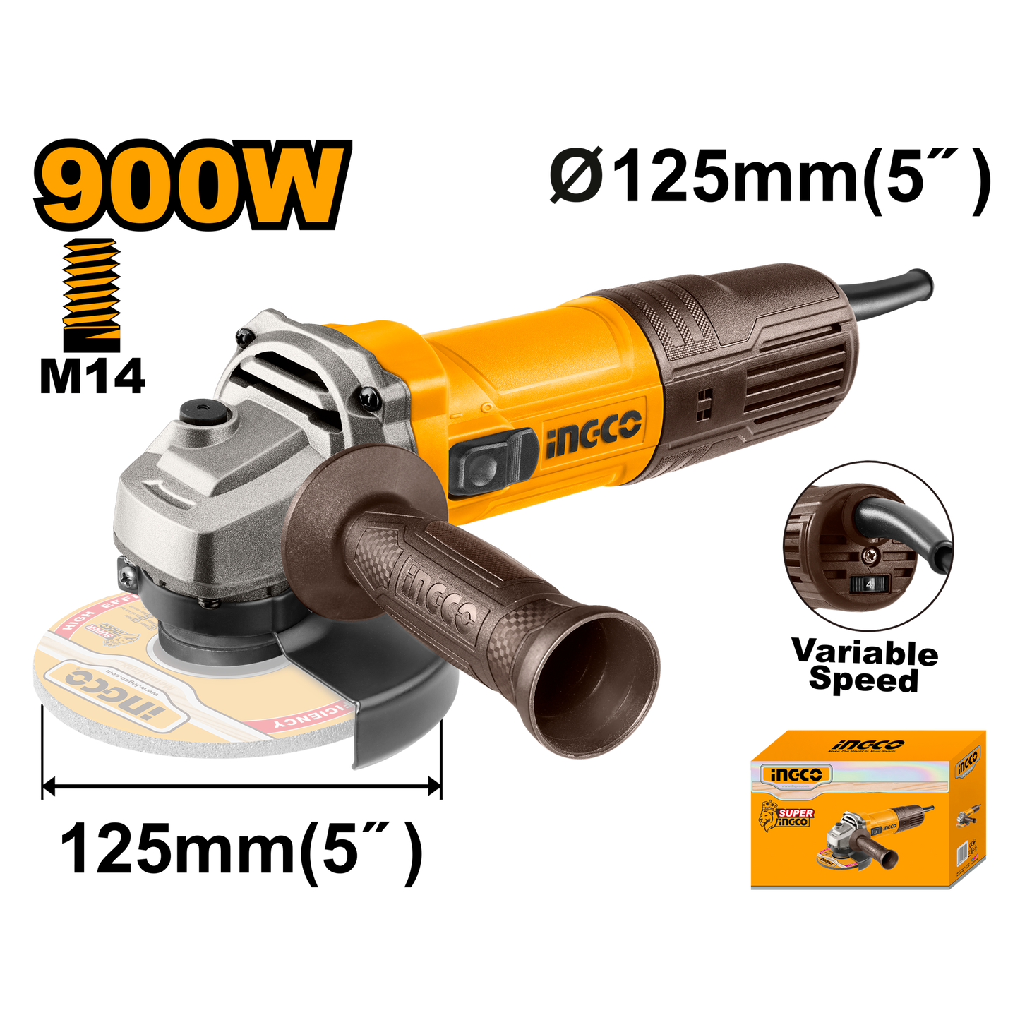 Brusilica sa potenciometrom 900w/125mm INGCO AG900285