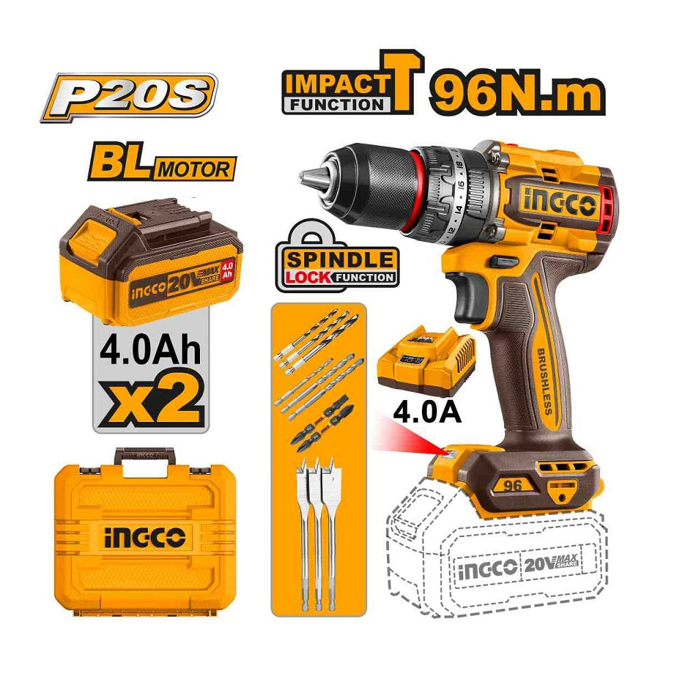 Aku udarna bušilica 96NM 2X4AH SUPER INGCO CIDLI20968E