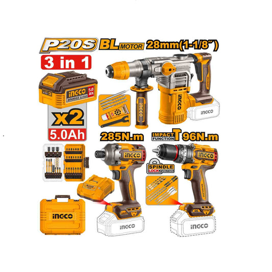 Aku set (HAMER + BUŠILICA 96NM + UDARNI ODVIJAČ 285NM) SUPER INGCO COSLI250693E