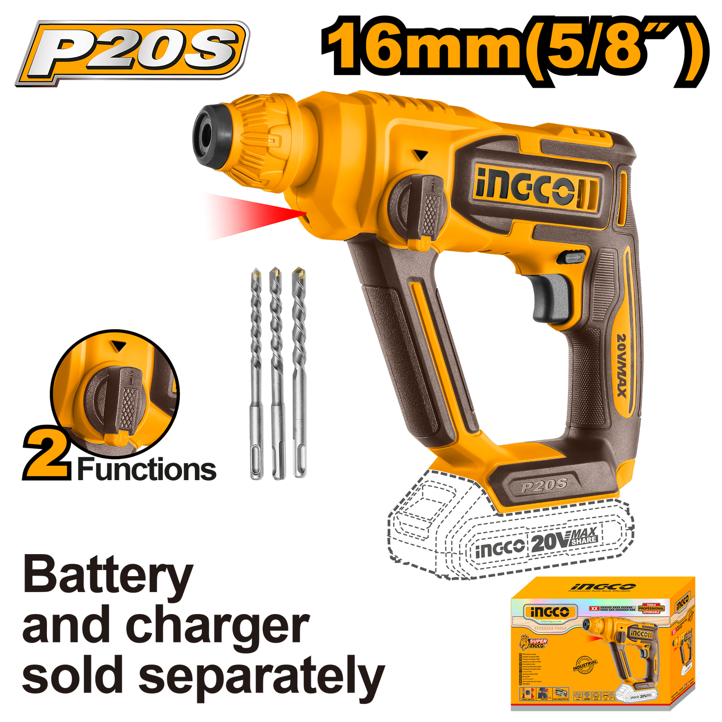 Aku hamer 16MM INGCO CRHLI20168